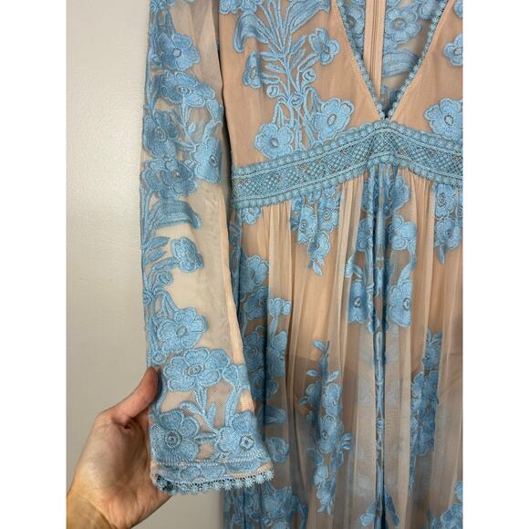 For Love And Lemons Sheer Blue and Tan Maxi Dress - Picture 7 of 13